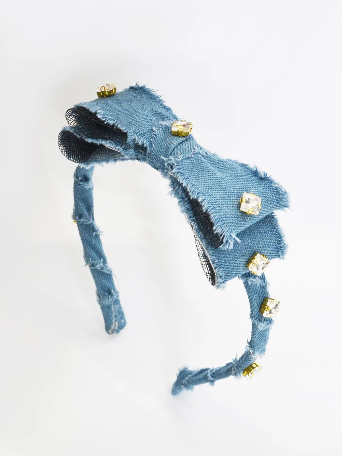 Festive Denim Diamond-Embedded Bow Headband