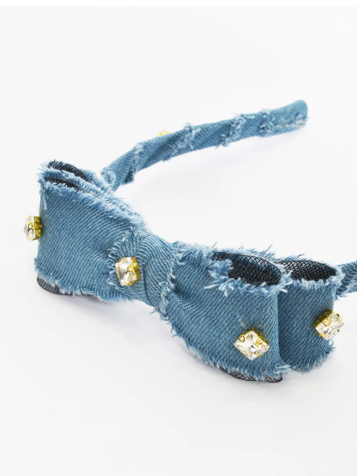 Festive Denim Diamond-Embedded Bow Headband