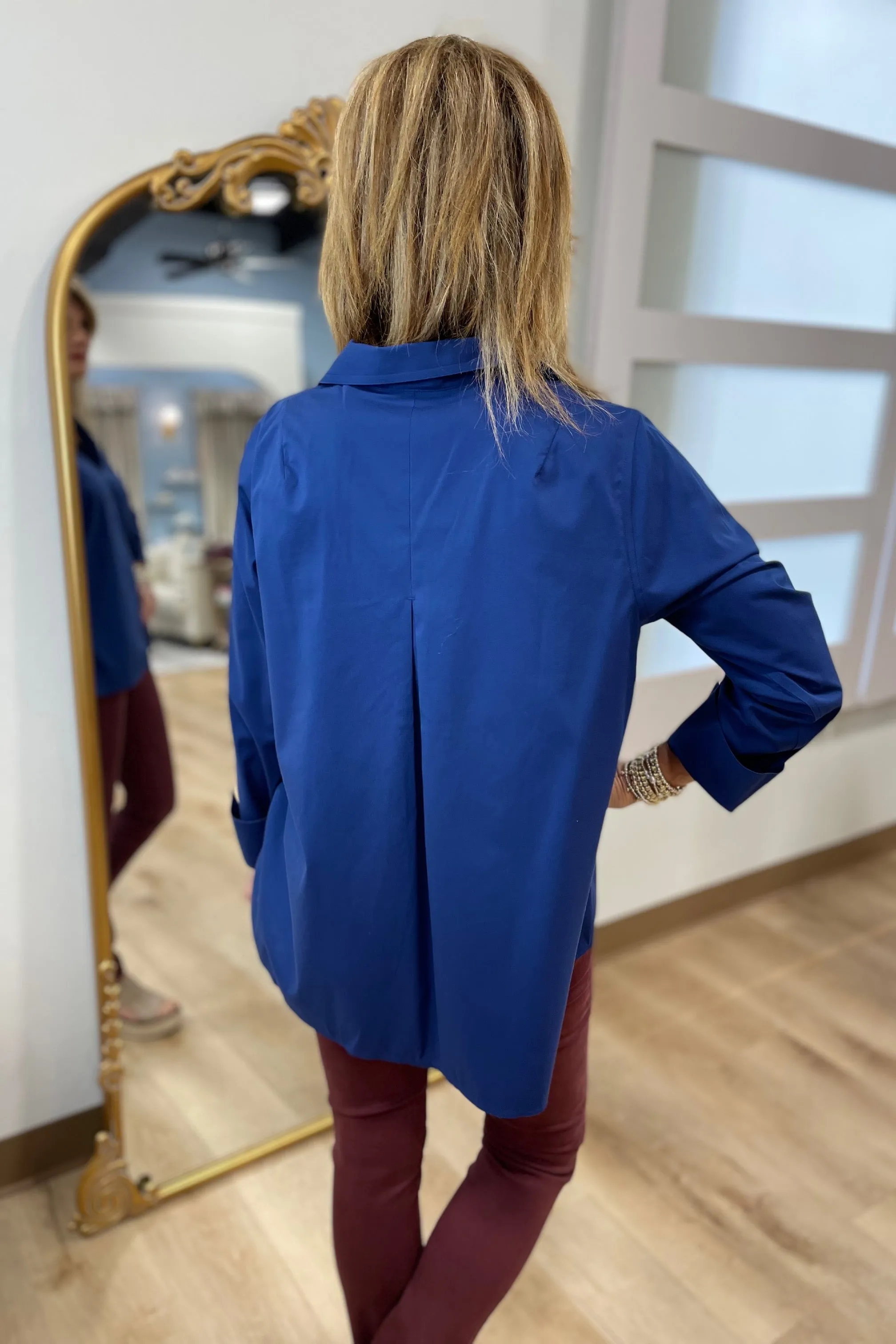 Foxcroft Agnes LS Stretch Shirt Pacific Blue