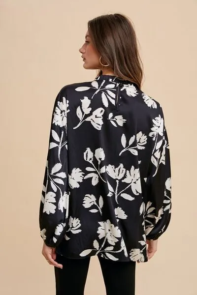 Frill Printed Balloon Sleeve Blouse