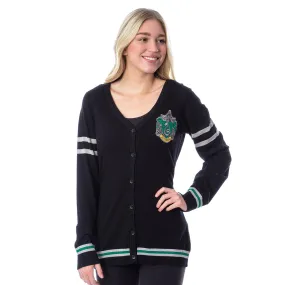 Harry Potter Womens' Slytherin House Open Front Cardigan Juniors Knit Sweater