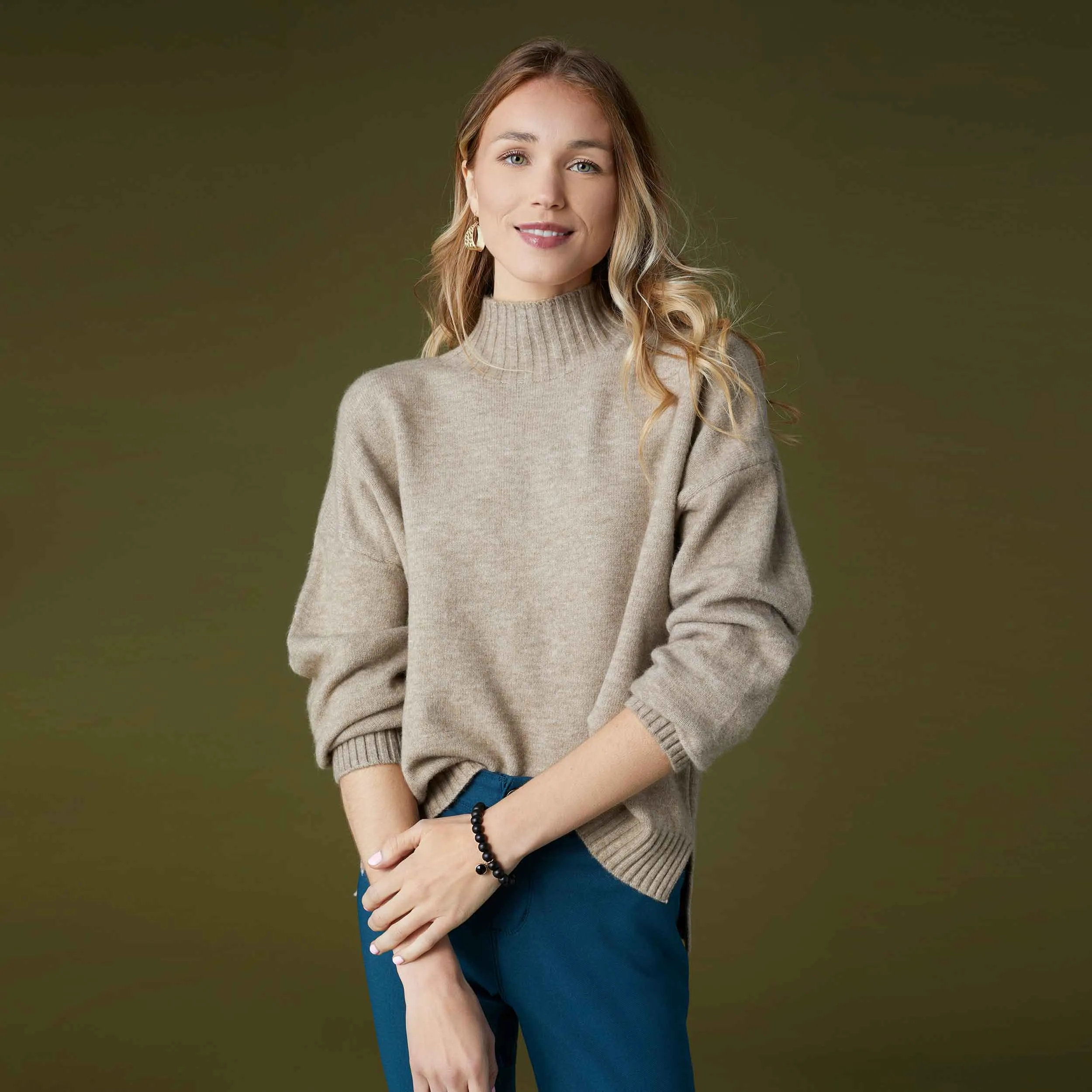 Haylo Soft Mock Neck Sweater - Taupe