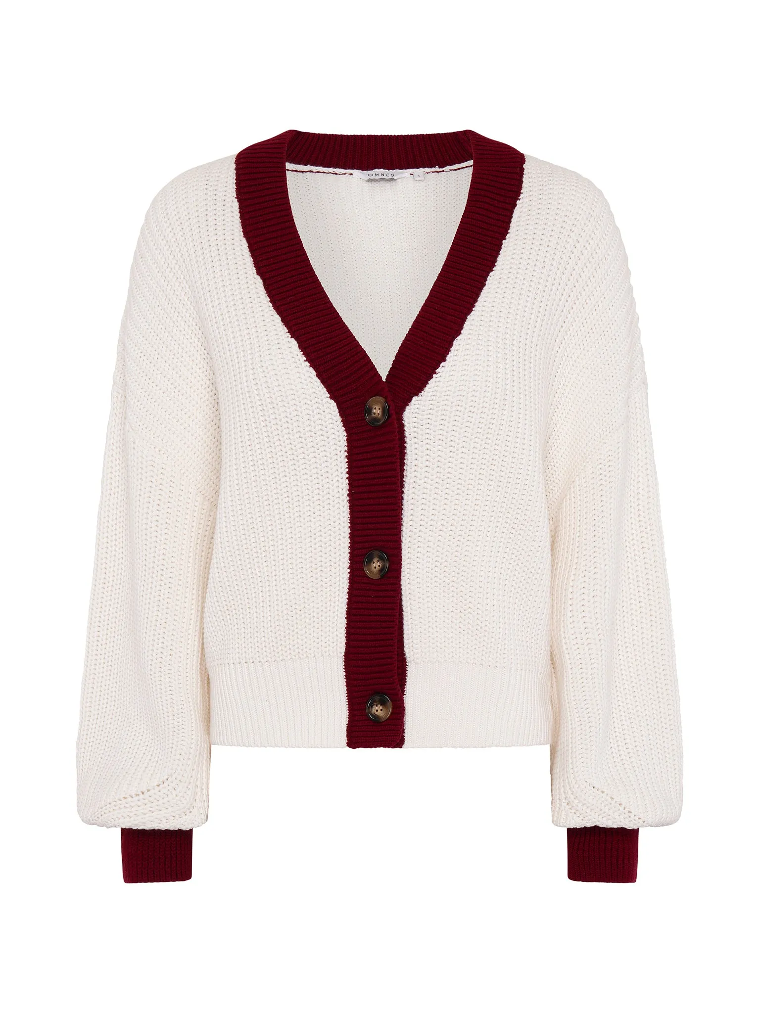 Hopper Cotton Cardigan in Cream/Burgundy