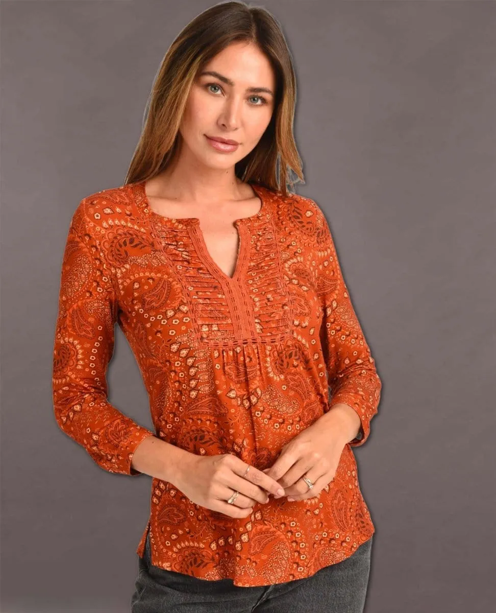 Keyla 3/4 Sleeve Blouse Burnt Henna