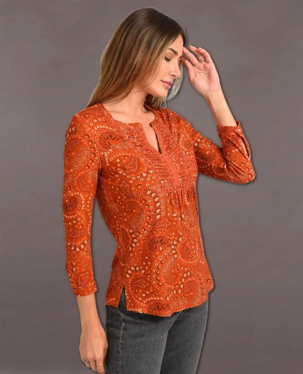 Keyla 3/4 Sleeve Blouse Burnt Henna