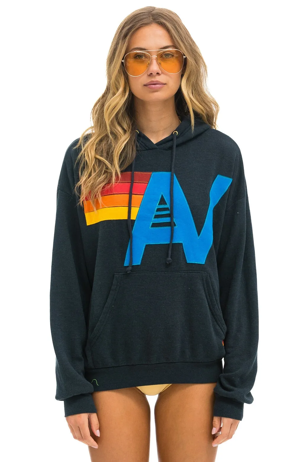 LOGO STITCH PULLOVER RELAXED HOODIE - CHARCOAL