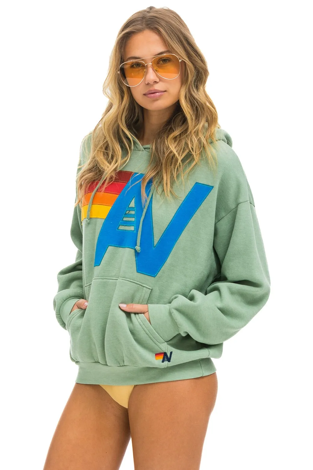 LOGO STITCH PULLOVER RELAXED HOODIE - SAGE