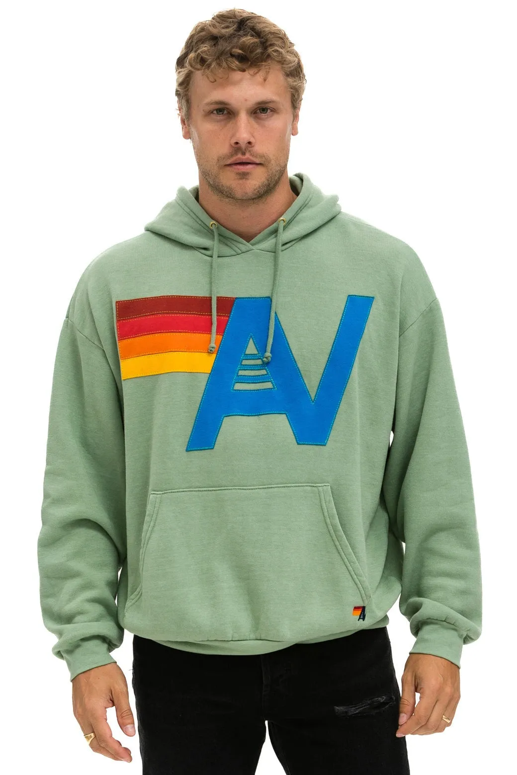 LOGO STITCH PULLOVER RELAXED HOODIE - SAGE