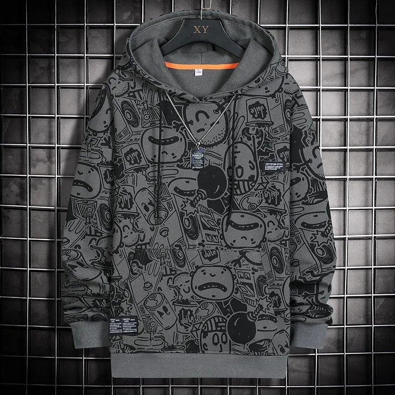 Men's Cartoon Print Casual Sports Hooded Sweater