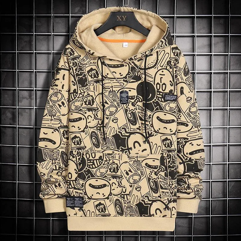 Men's Cartoon Print Casual Sports Hooded Sweater