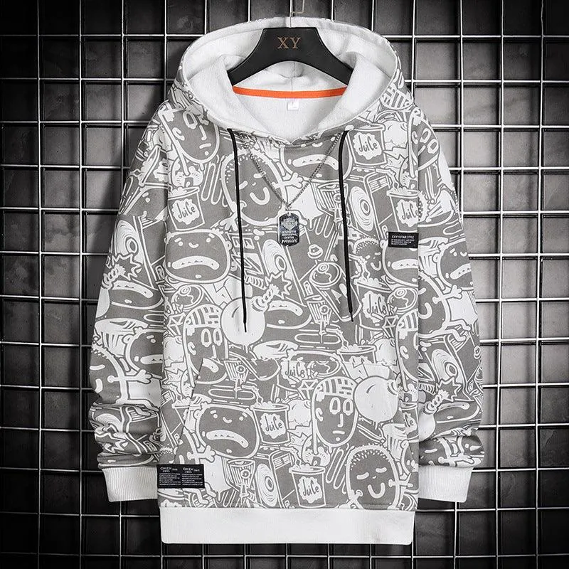 Men's Cartoon Print Casual Sports Hooded Sweater