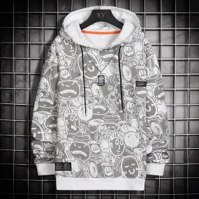 Men's Cartoon Print Casual Sports Hooded Sweater