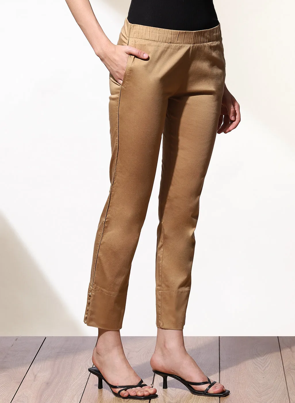 Mia Beige Relaxed Fit Pants for Women