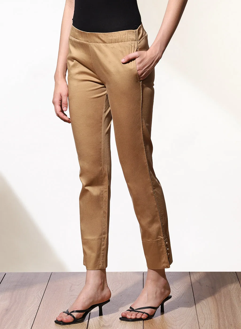 Mia Beige Relaxed Fit Pants for Women