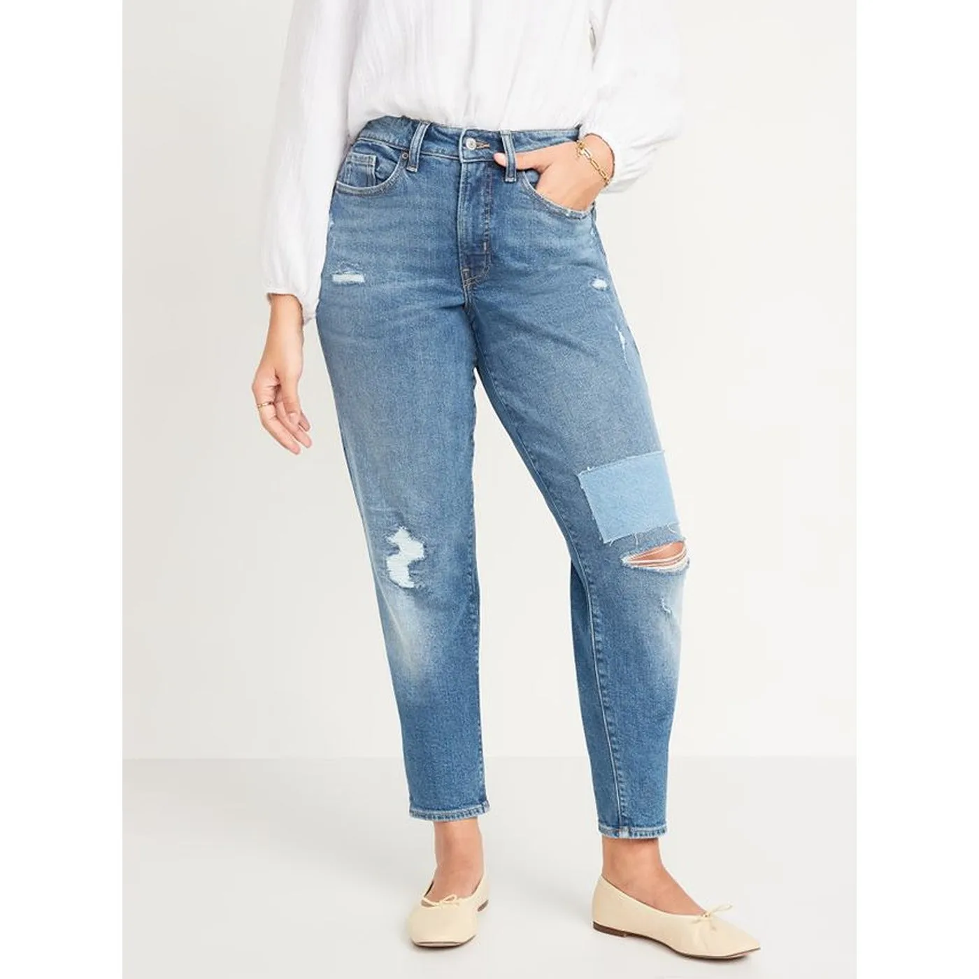 ON Curvy High-Waisted Patchwork Jeans