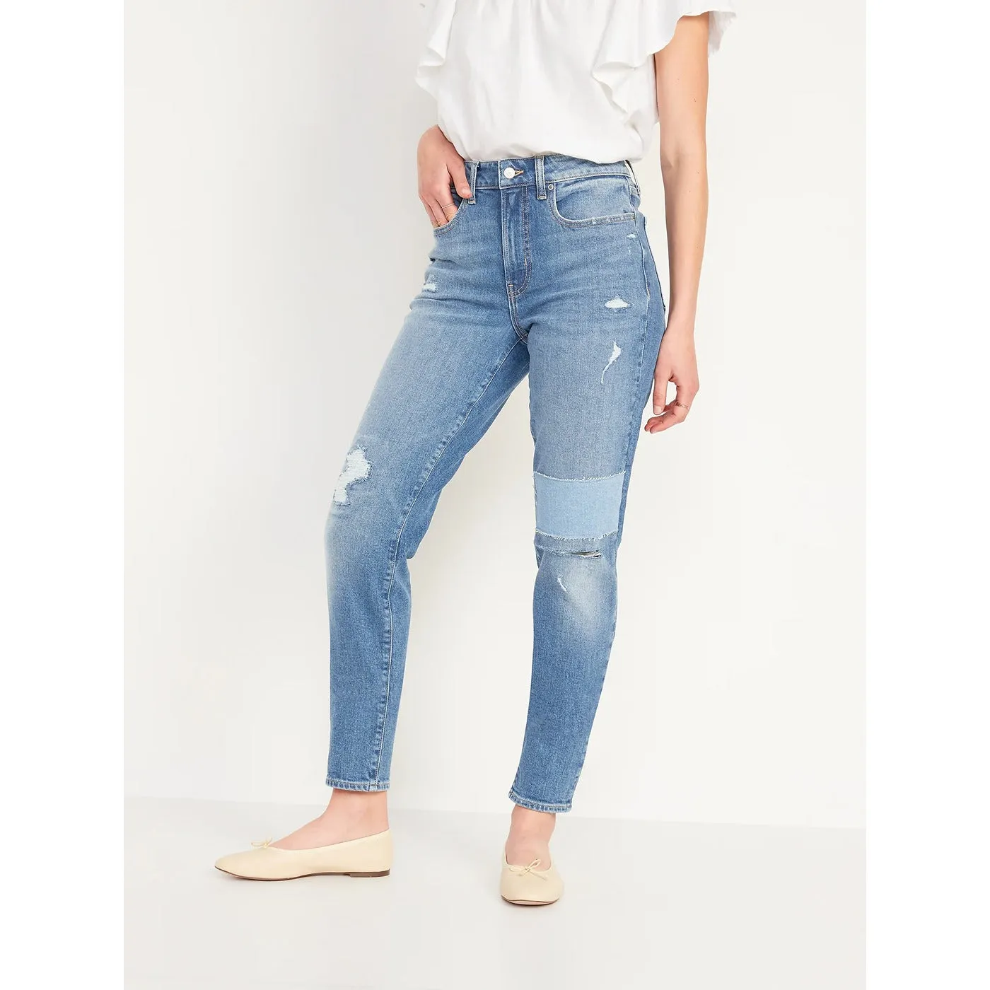 ON Curvy High-Waisted Patchwork Jeans