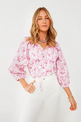 Pink Abstract Floral Maisie Tie Blouse