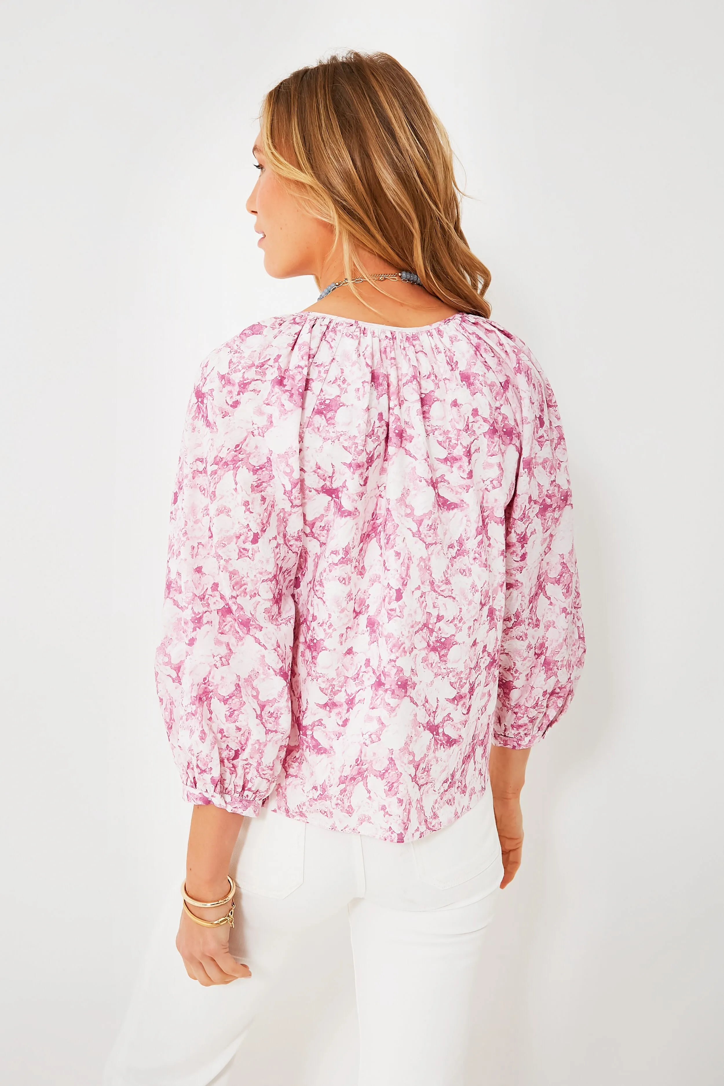 Pink Abstract Floral Maisie Tie Blouse