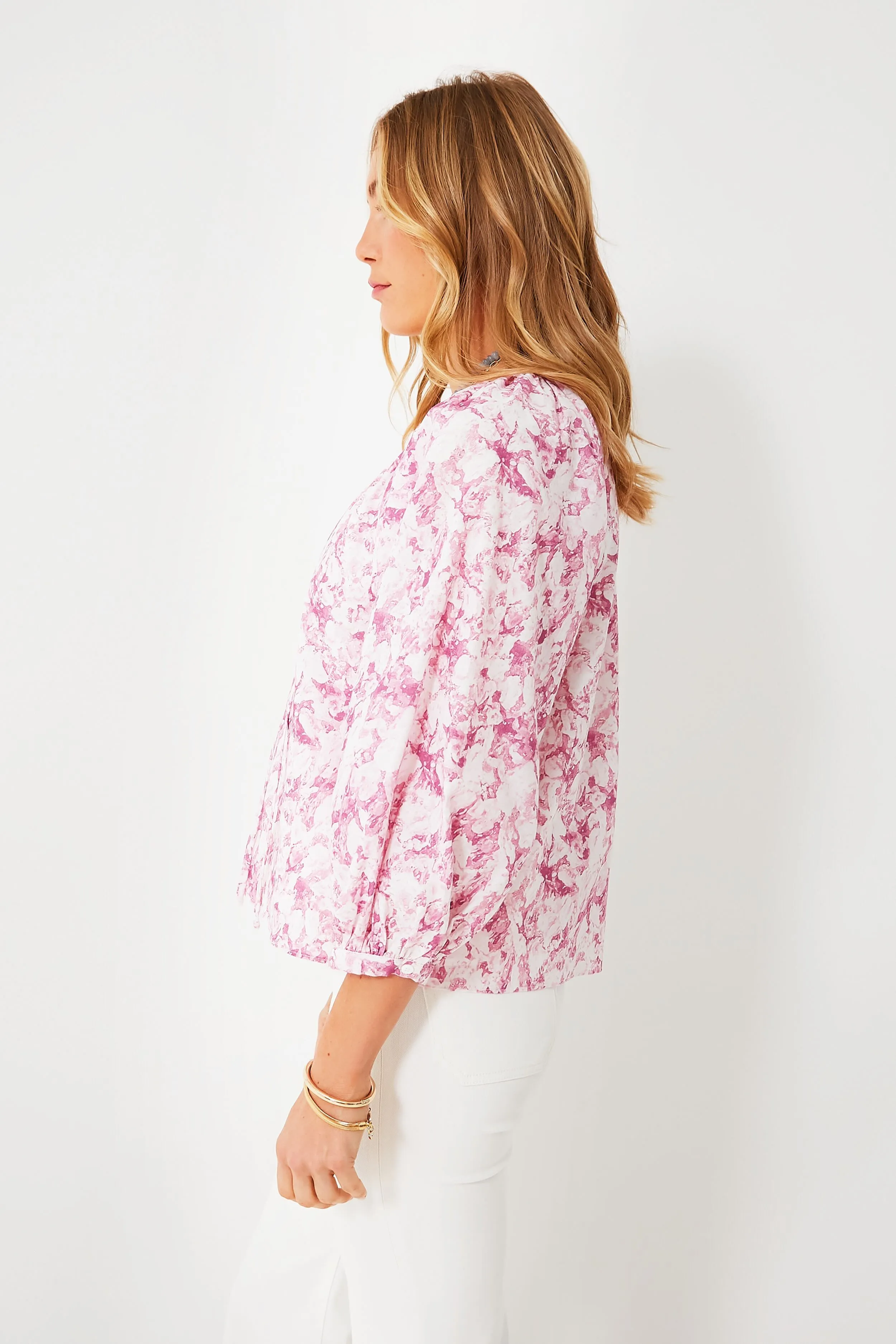 Pink Abstract Floral Maisie Tie Blouse