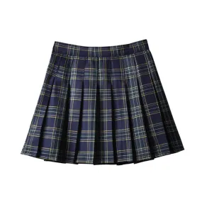 [Plus size] Classic green navy plaid A-line skirt