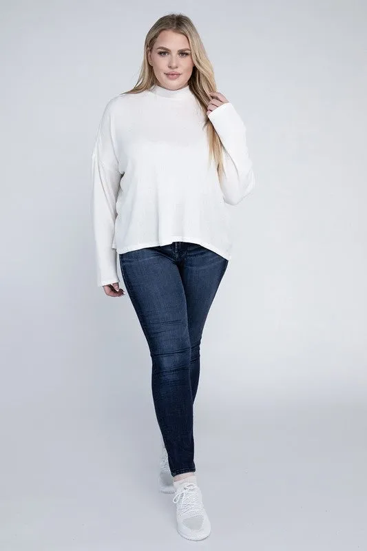 Plus Size Drop Shoulder Long Sleeve Top