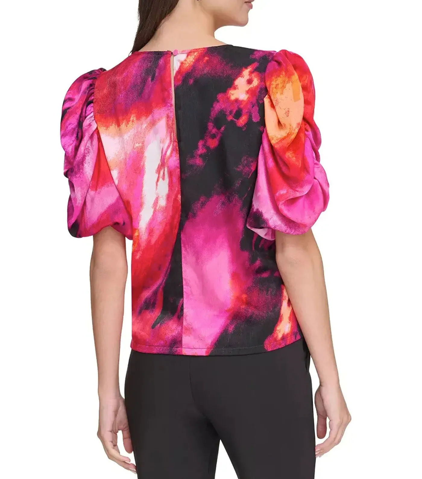 Printed Satin Blouse Shocking Pink