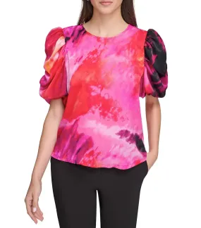 Printed Satin Blouse Shocking Pink