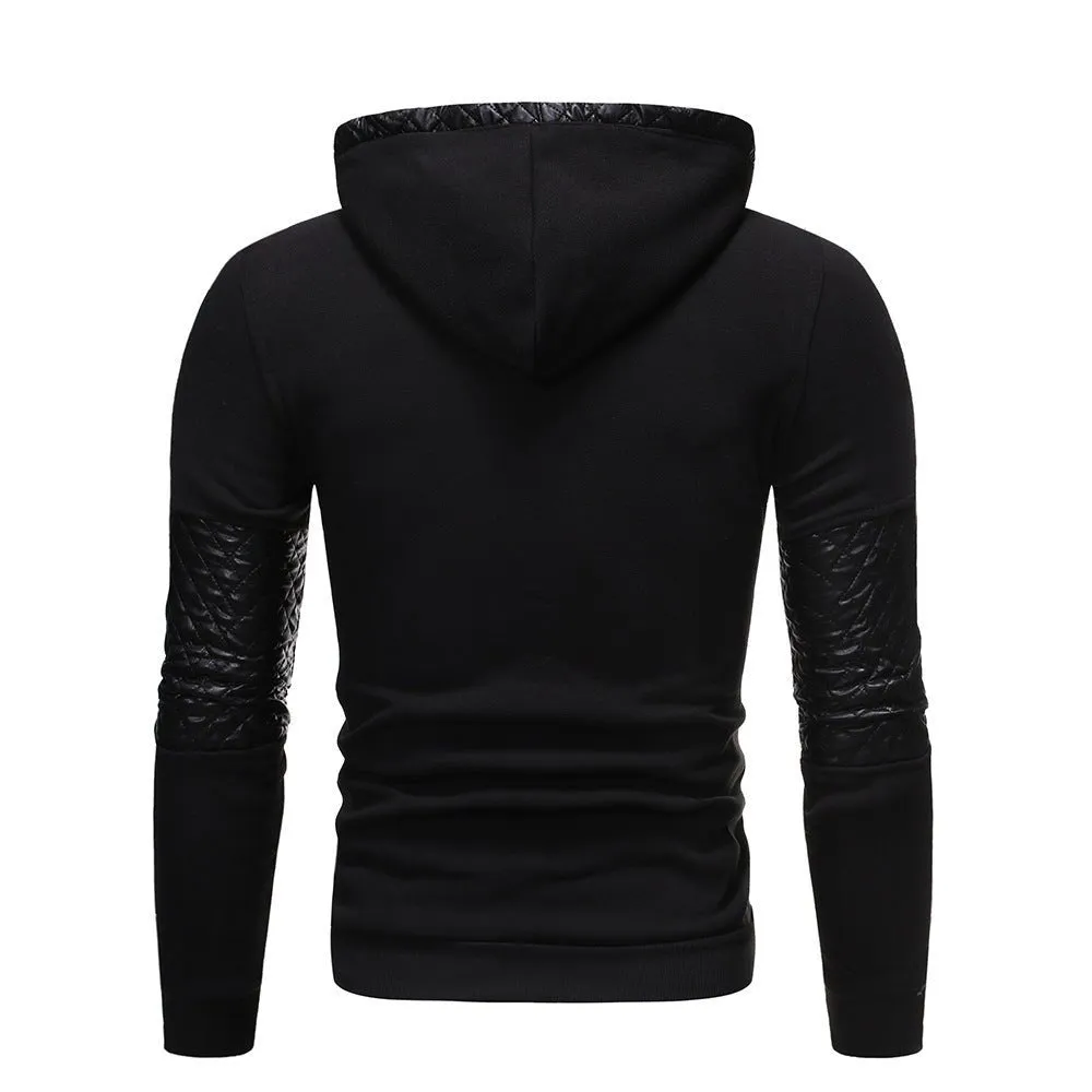 PU Leather Patchwork Casual Hoodies For Men