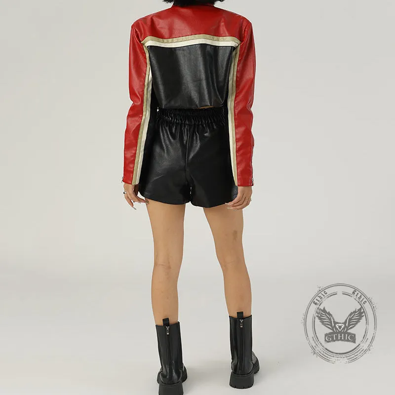 Punk Colorblock Casual Short Version Trendy Leather Jacket