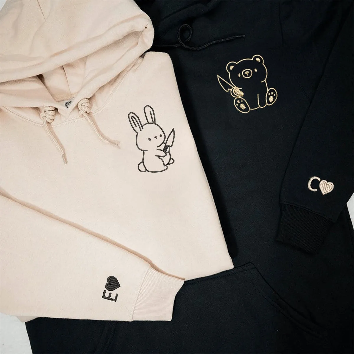 "Bear and Rabbit" Couple Sweatshirts - Personalized Embroidered Hoodies For Couples