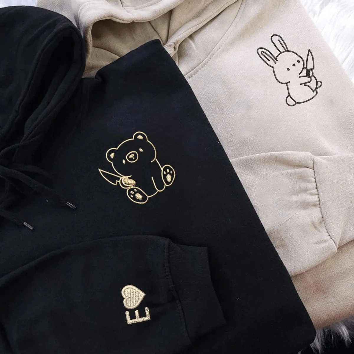 "Bear and Rabbit" Couple Sweatshirts - Personalized Embroidered Hoodies For Couples