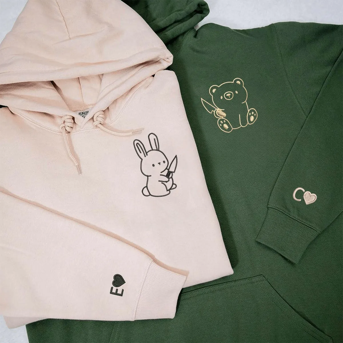 "Bear and Rabbit" Couple Sweatshirts - Personalized Embroidered Hoodies For Couples