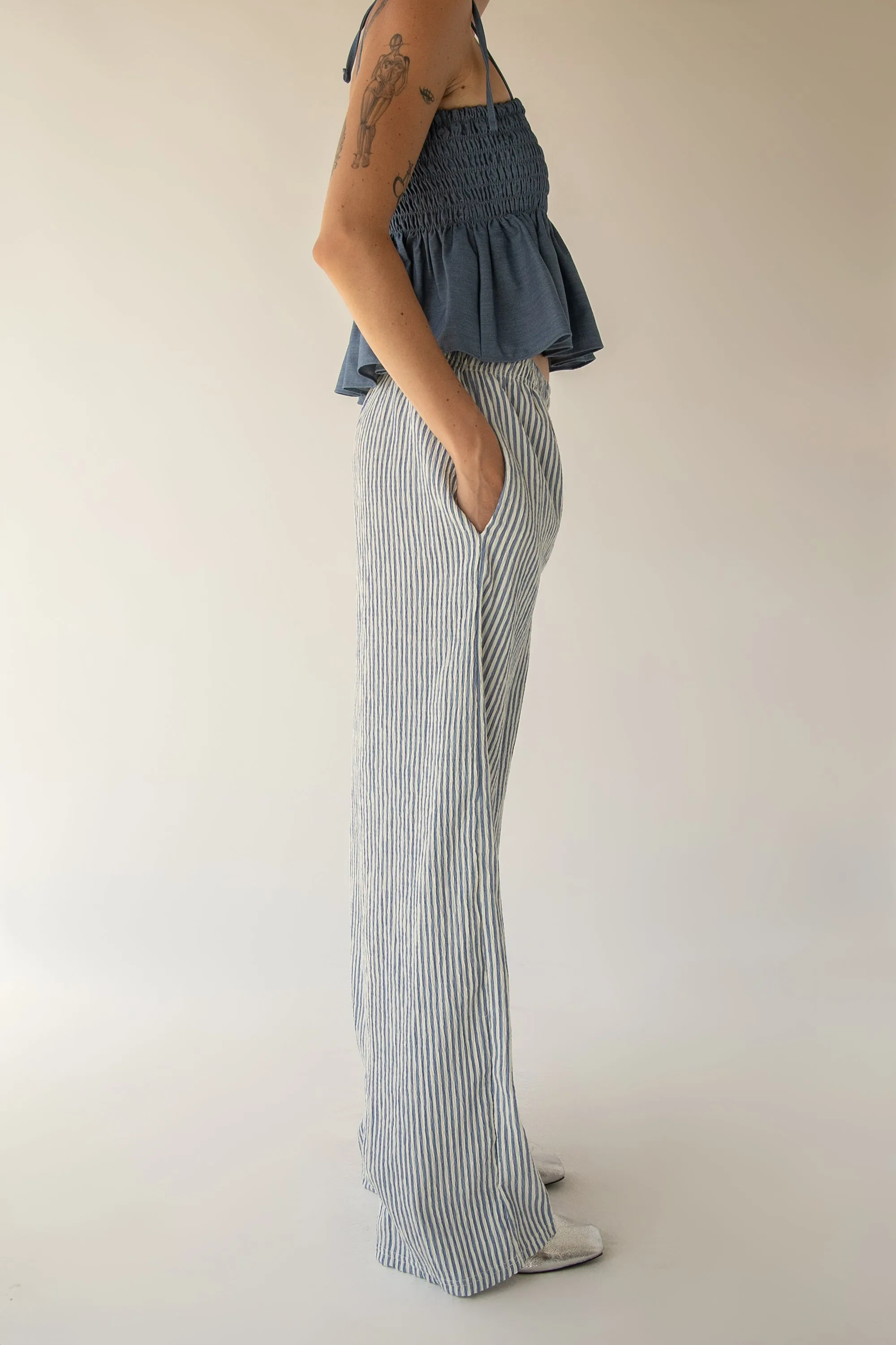 RELAXED FIT PINSTRIPE PANTS