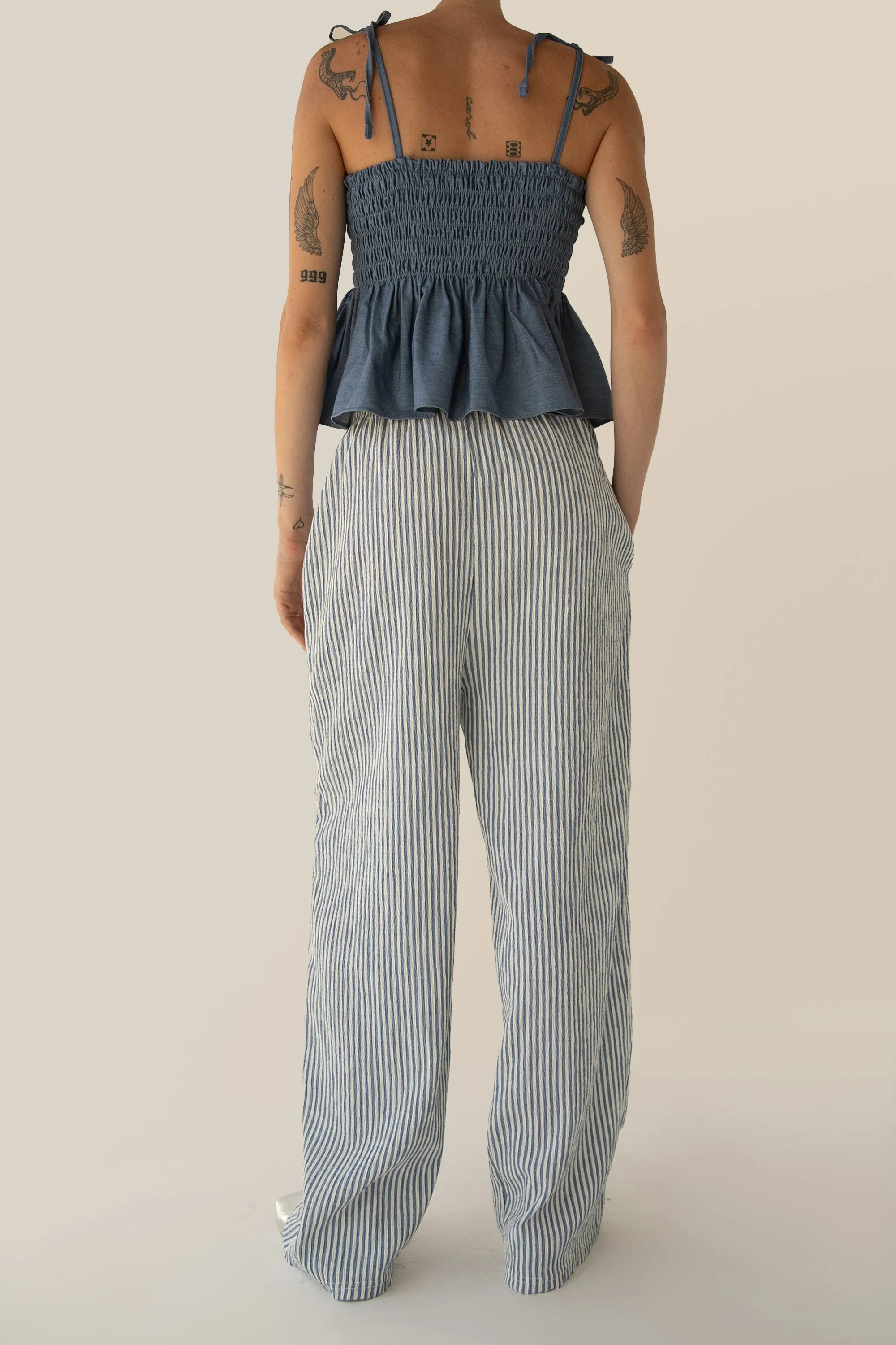 RELAXED FIT PINSTRIPE PANTS