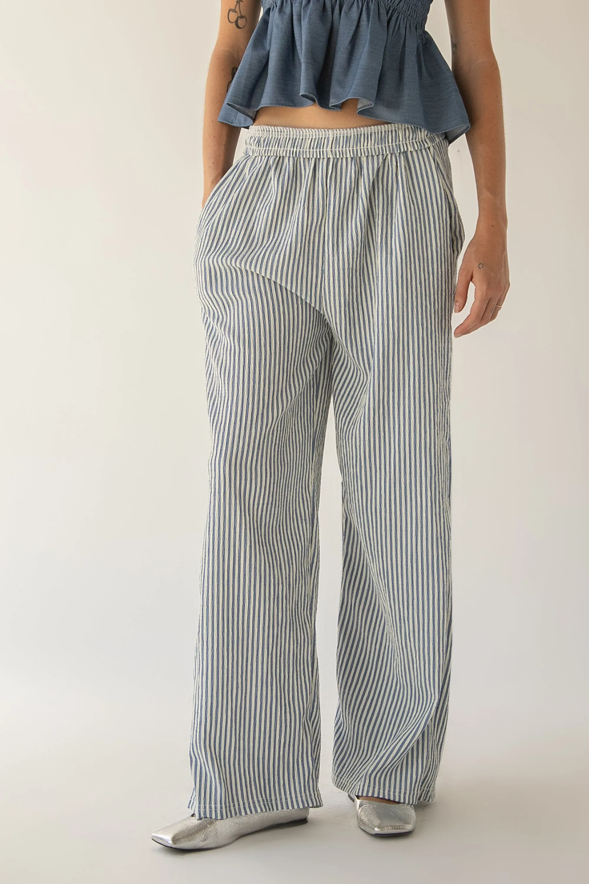 RELAXED FIT PINSTRIPE PANTS