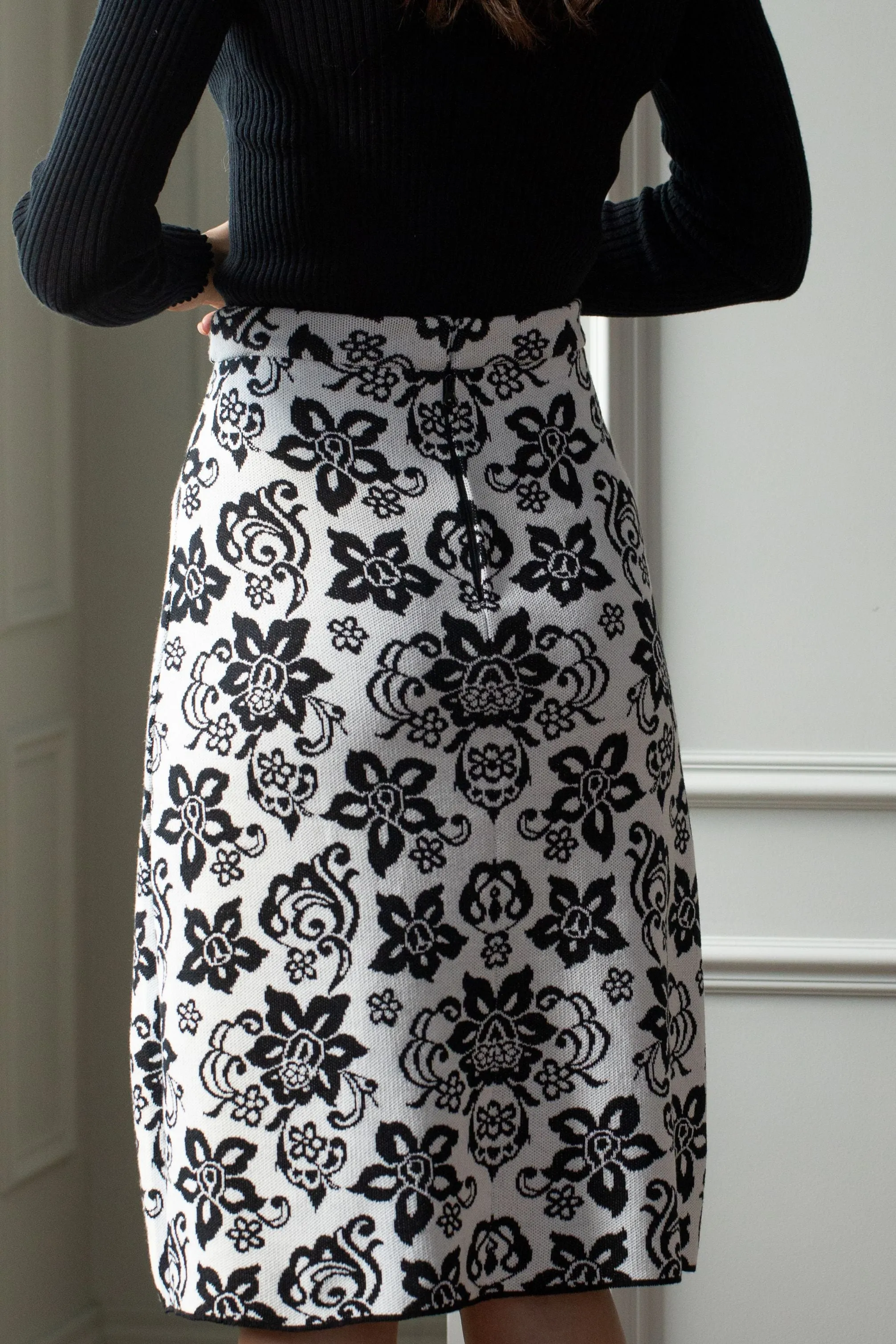 Skirt, Jacquard knit midi skirt in black