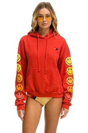 SMILEY SUNSET RELAXED PULLOVER HOODIE - RED