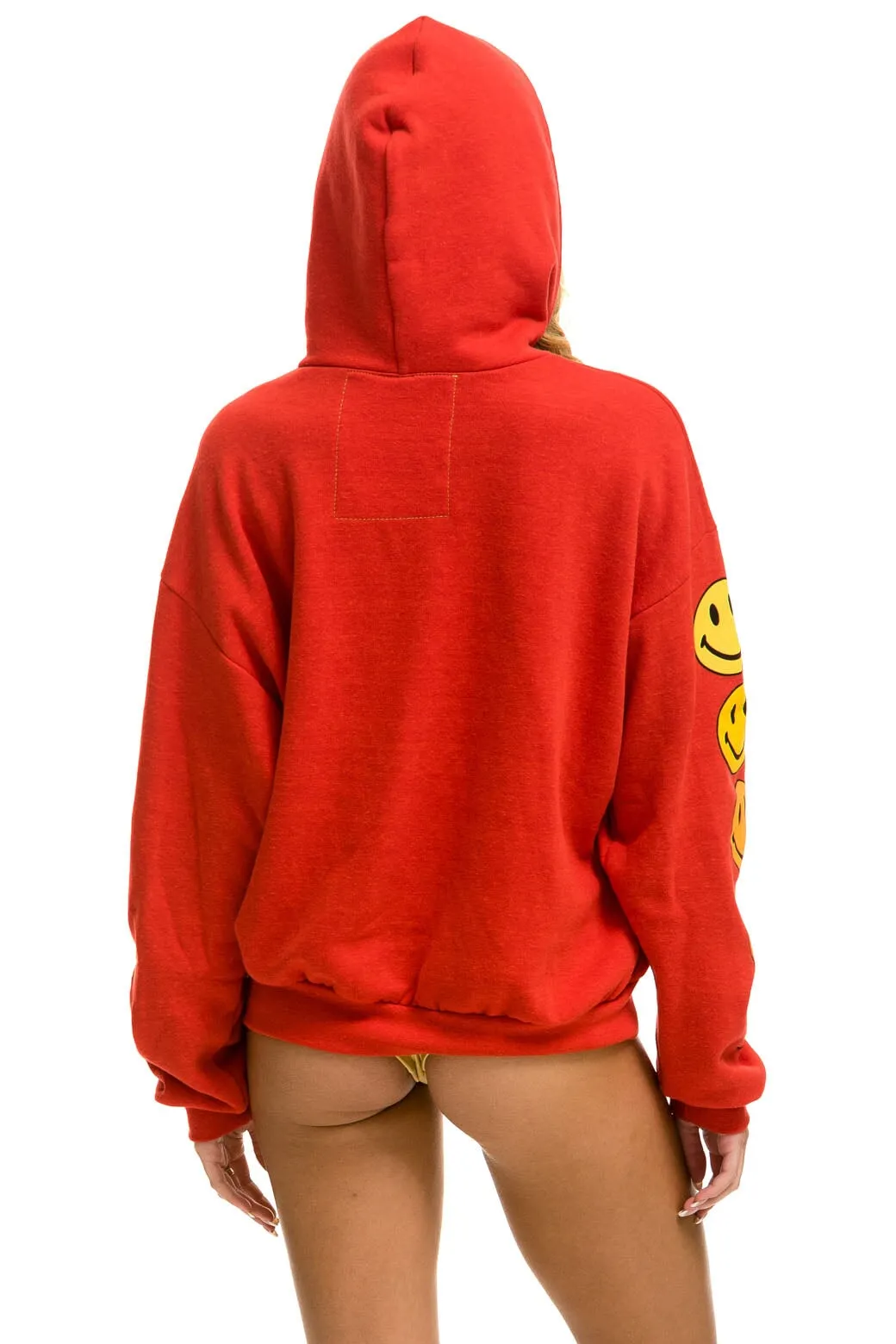 SMILEY SUNSET RELAXED PULLOVER HOODIE - RED