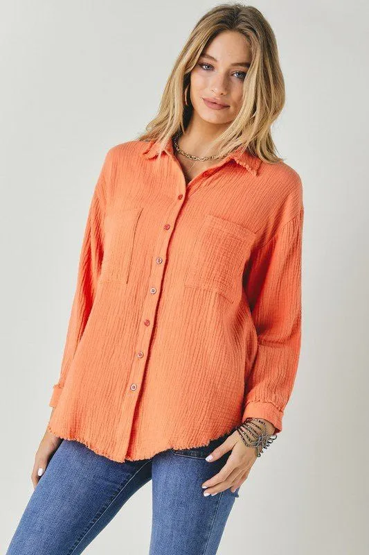 Solid Button Down Long Sleeve Shirt