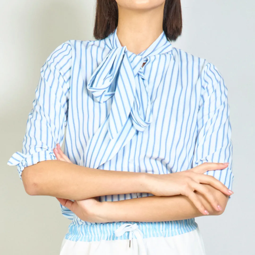 Striped blouse with bow tie collar wholesale