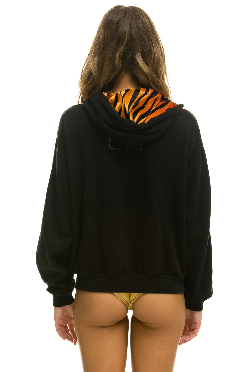 TIGER STRIPE RELAXED ZIP HOODIE WITH POCKETS - BLACK // TIGER