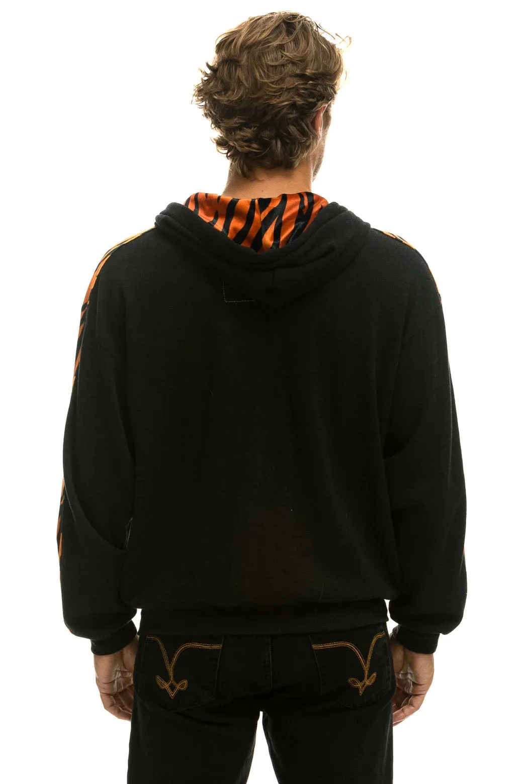 TIGER STRIPE RELAXED ZIP HOODIE WITH POCKETS - BLACK // TIGER