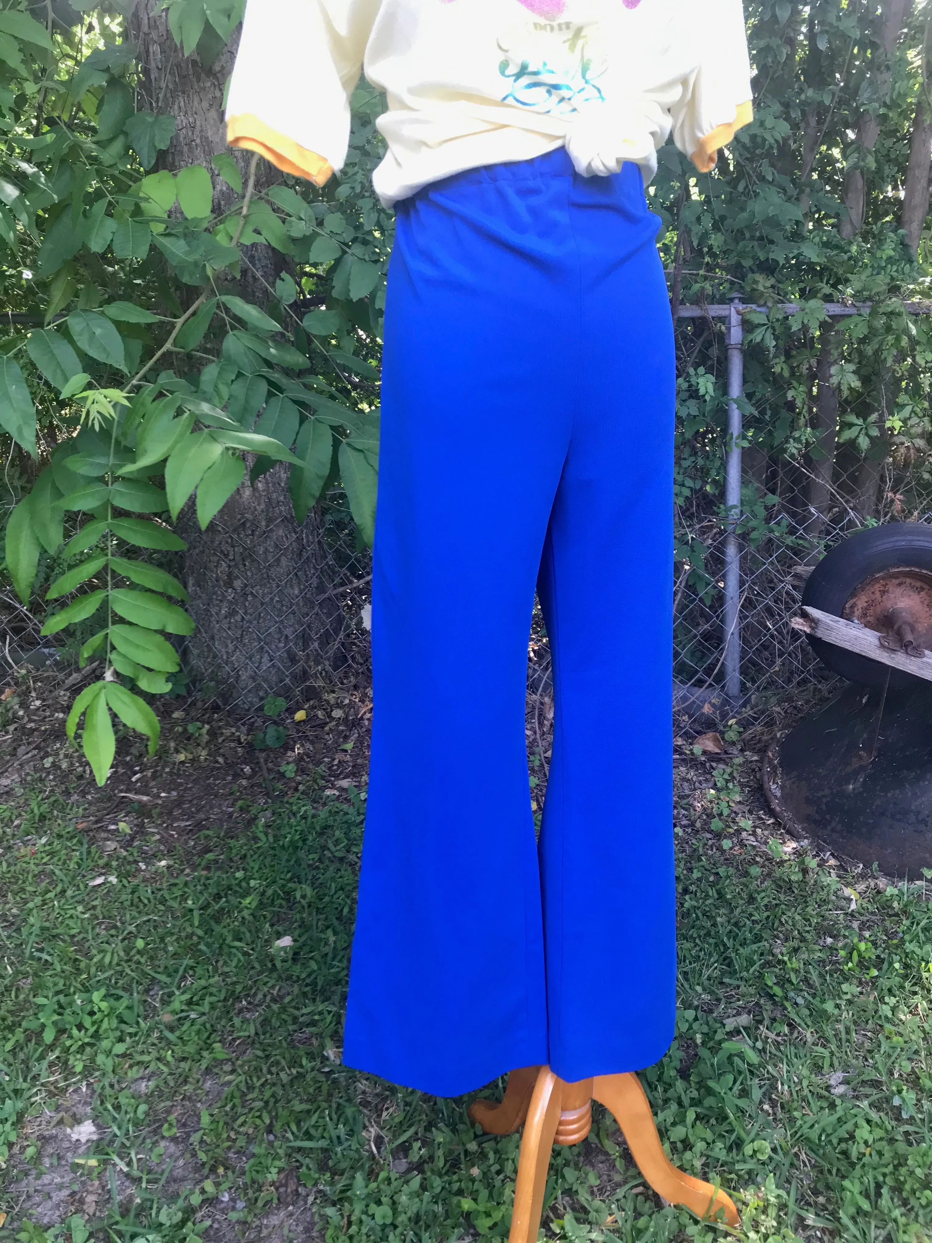 Vintage 70s | High Waisted Boho Hippie Disco Polyester Wide Leg Bell Bottoms M L