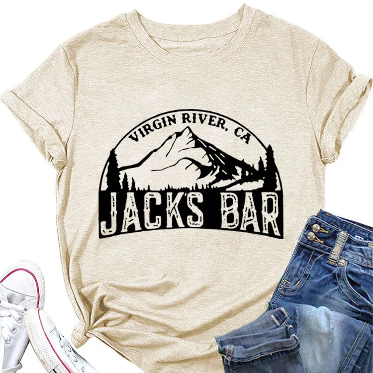 VIRGIN RIVER CA JACK'S Alphabet Mountain Print Crew Neck Short Sleeve T-Shirt Women