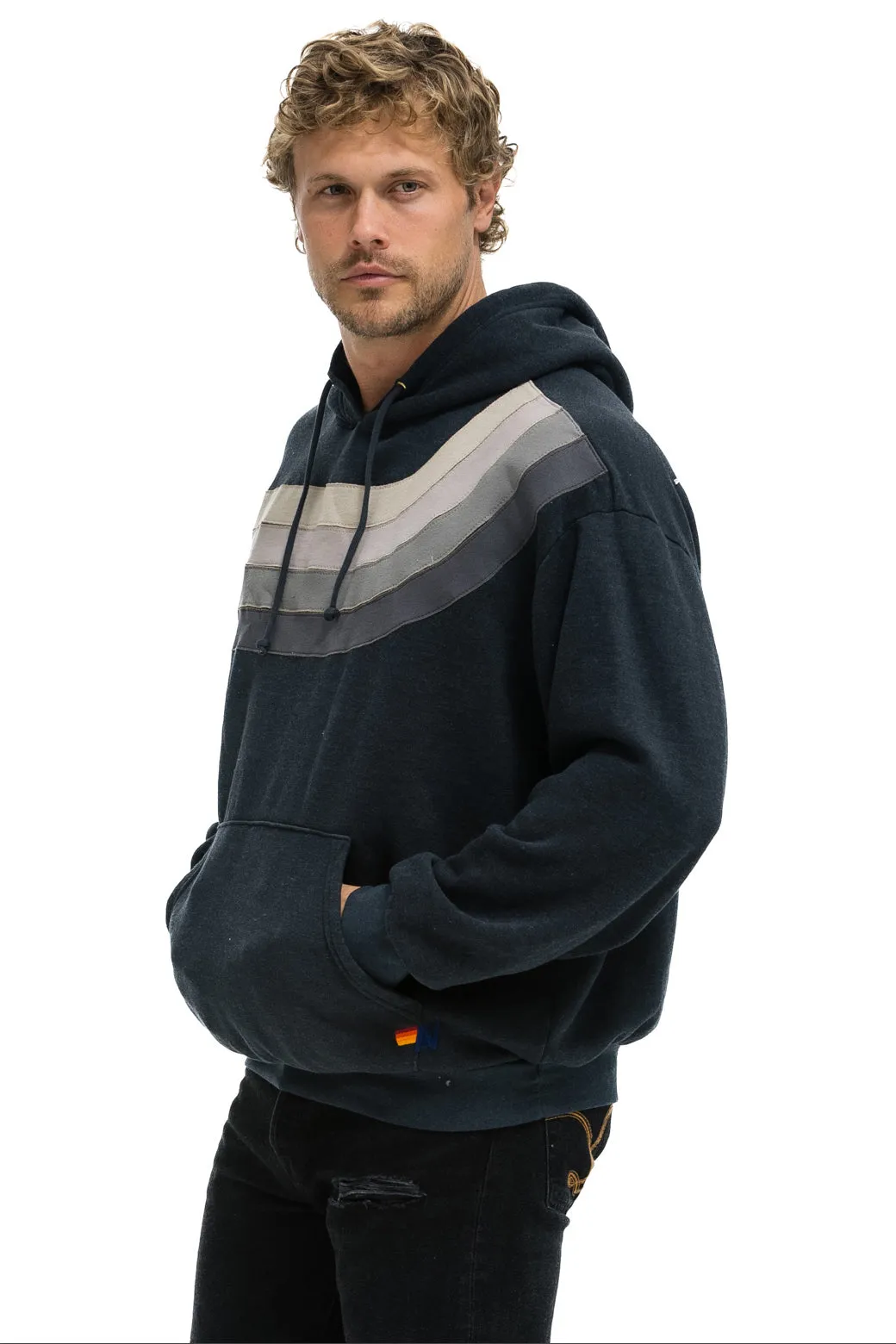 WAVE STRIPE 4 PULLOVER HOODIE RELAXED - CHARCOAL // CHARCOAL