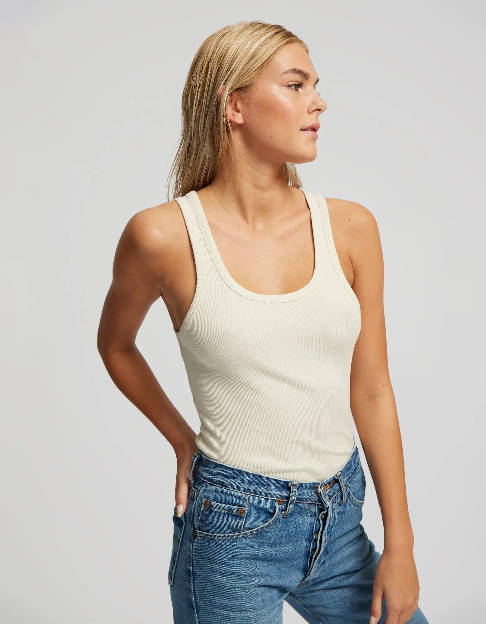 Women Organic Rib Tank Top - Pacific Blue