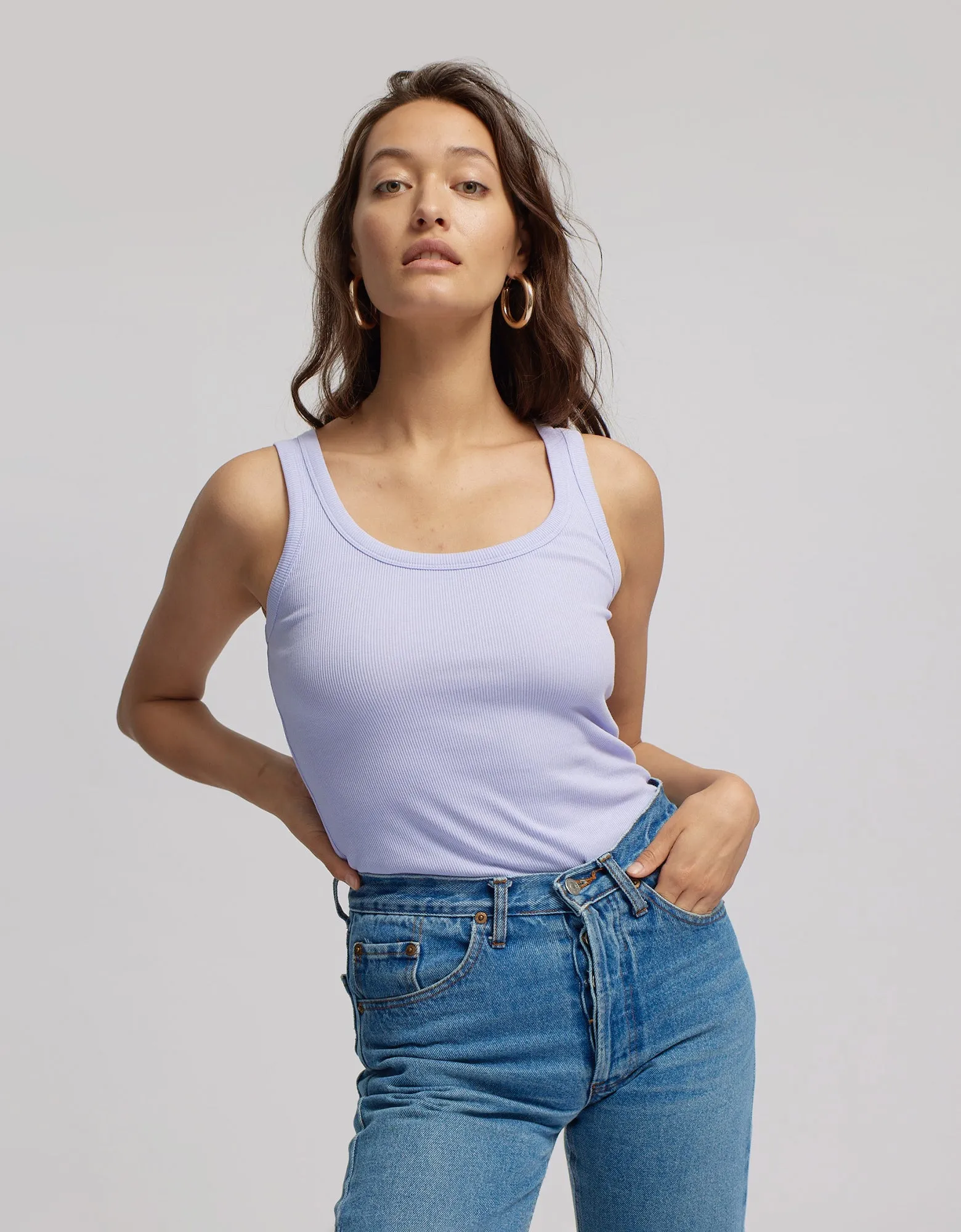 Women Organic Rib Tank Top - Rosewood Mist