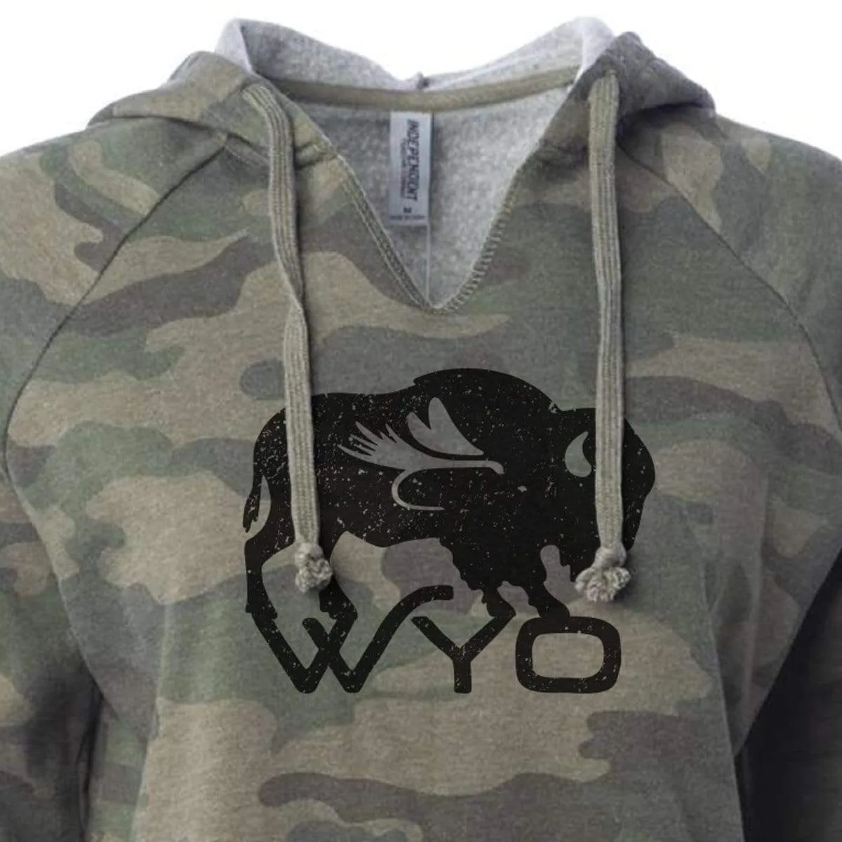 Women's Camo Wyo Fly Bison Hooded Pullover