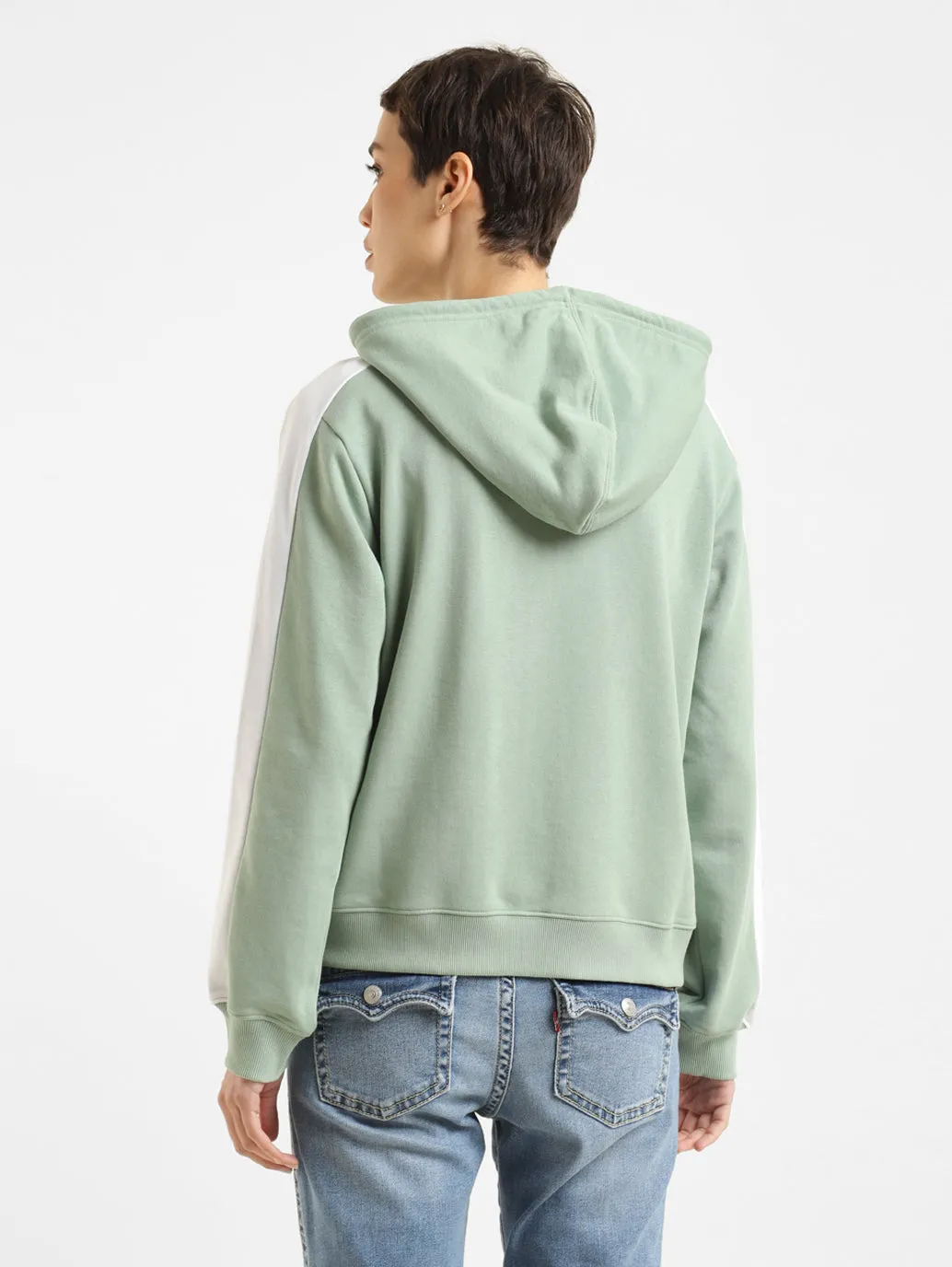 Women's Printed Green Hooded Sweatshirt