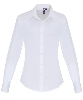 Womens stretch fit cotton poplin long sleeve blouse | White